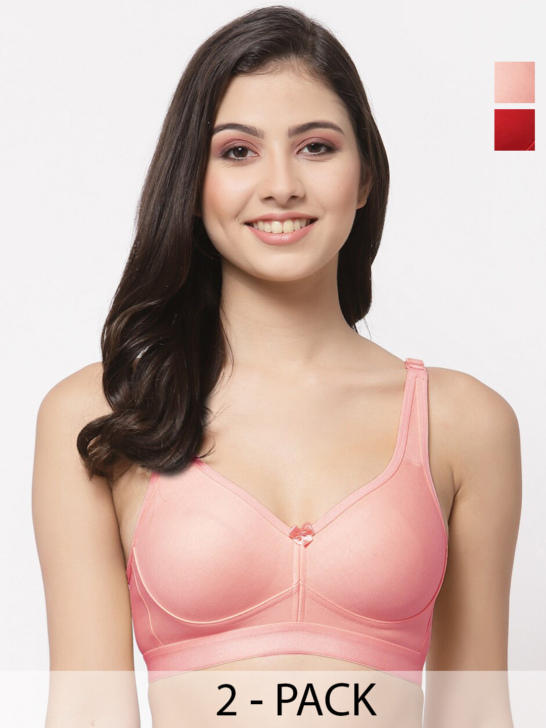 

College Girl Pack Of 2 Lightly Padded Super Support Cotton Minimizer Bra-All Day Comfort, Coral