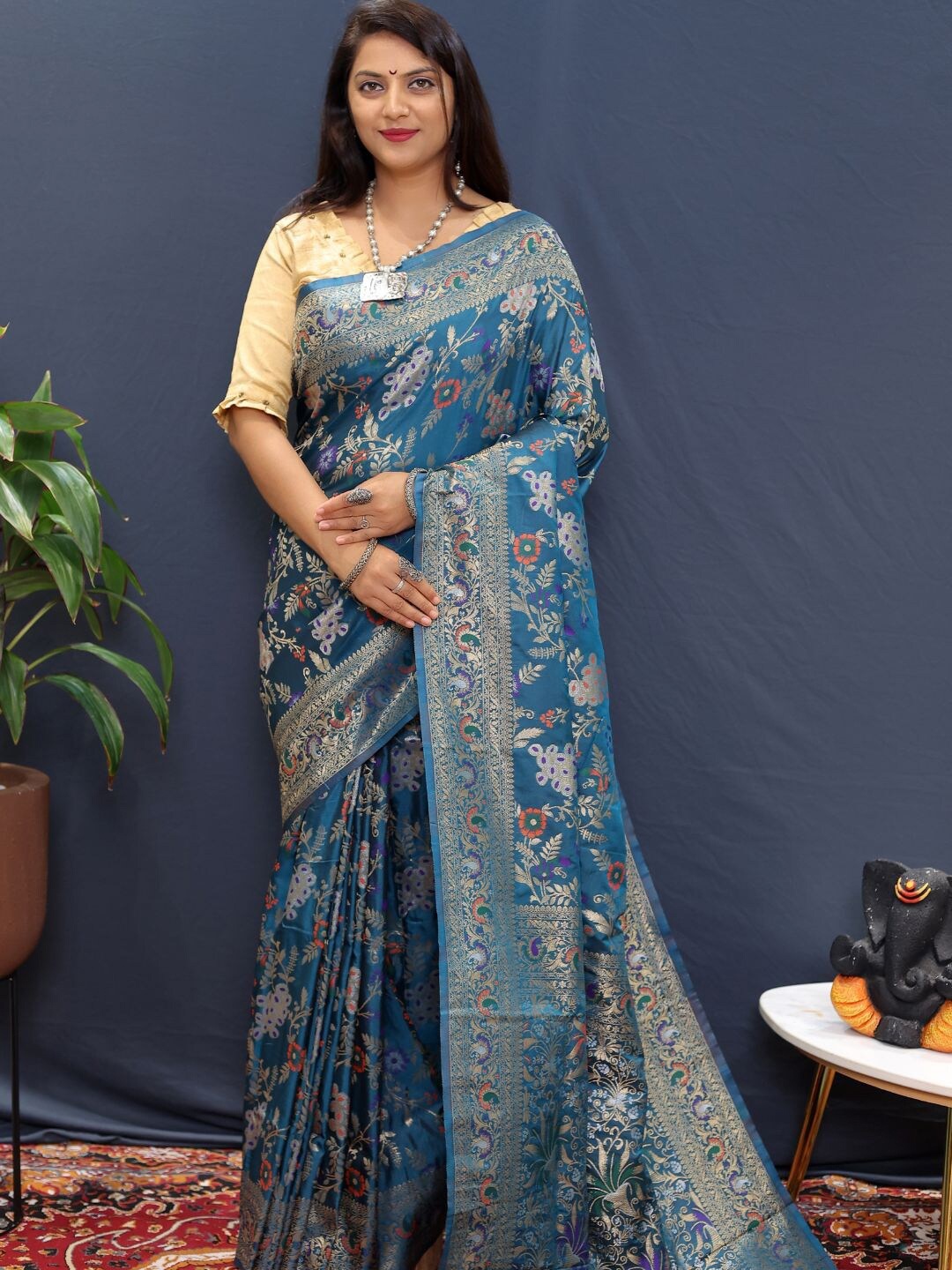 

SGF11 Woven Design Zari Art Silk Heavy Work Kanjeevaram Saree, Teal