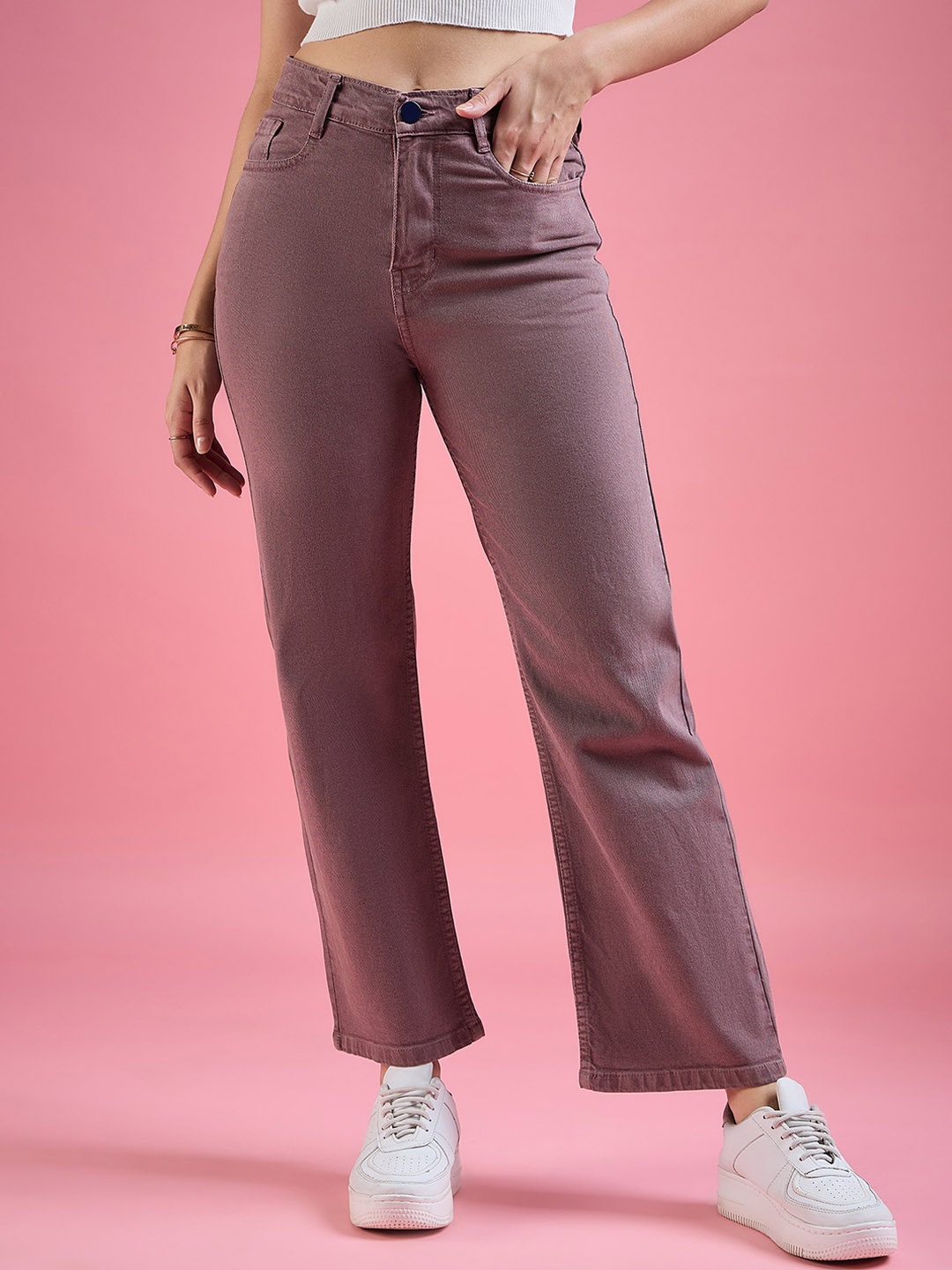

Dressberry Basics Women Classic Wide Leg High-Rise Jeans, Purple