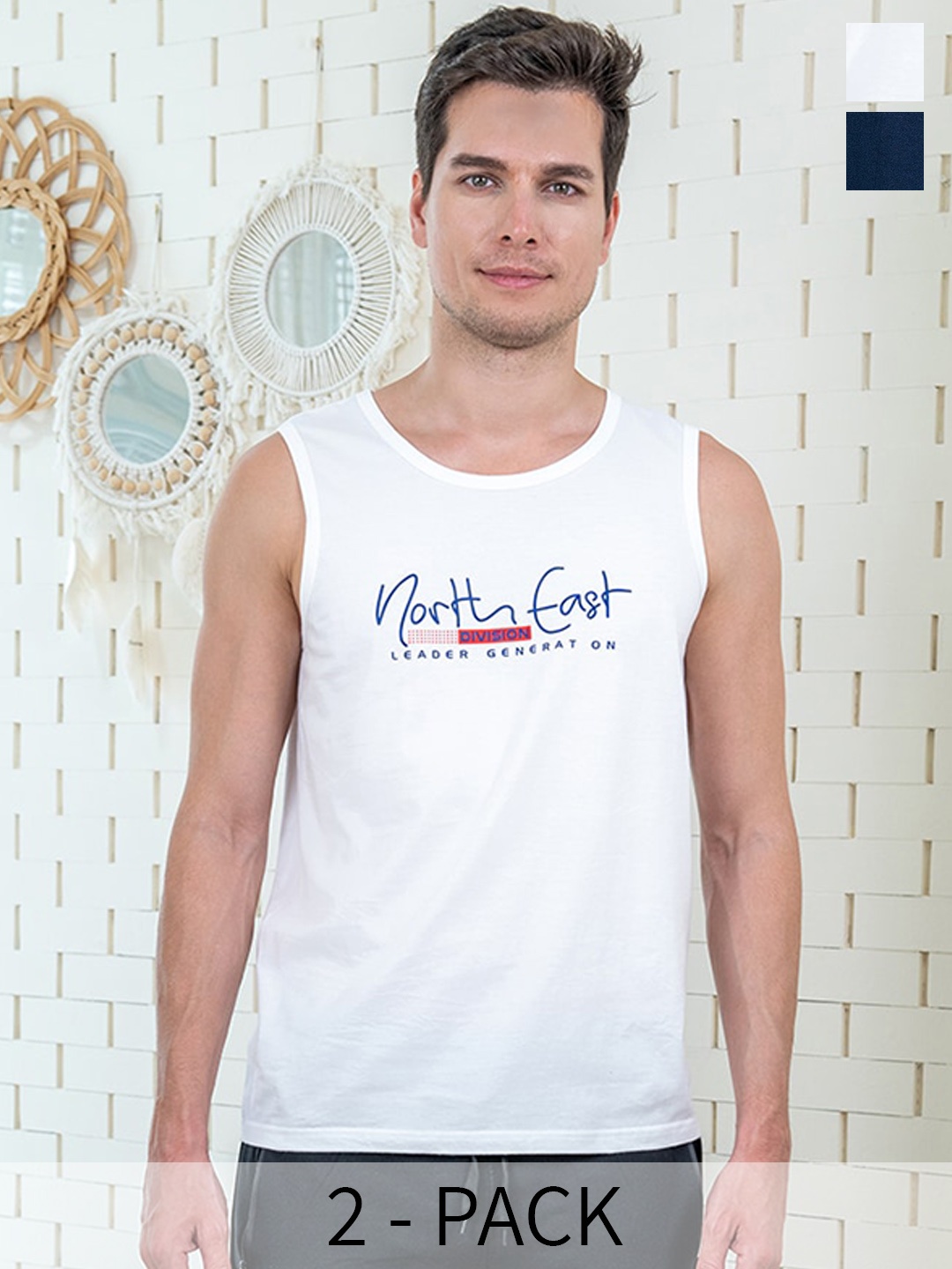 

Lux Cozi Men 2-Pcs Printed Lounge T-Shirts, Navy blue