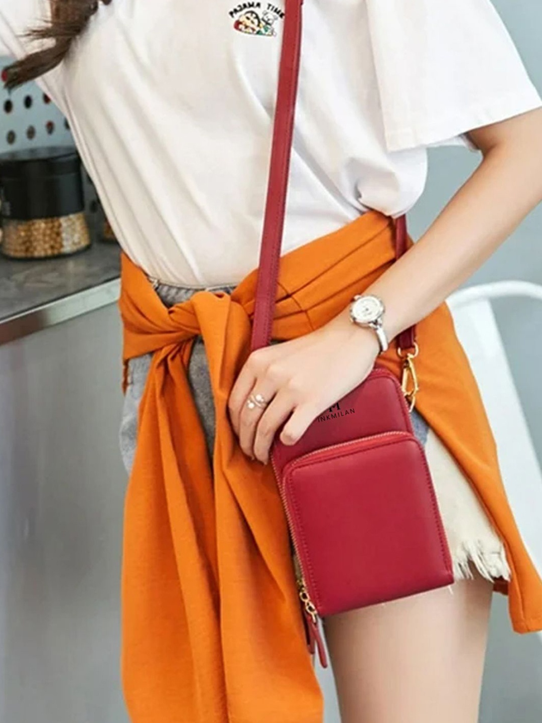 

INKMILAN PU Structured Sling Bag, Red