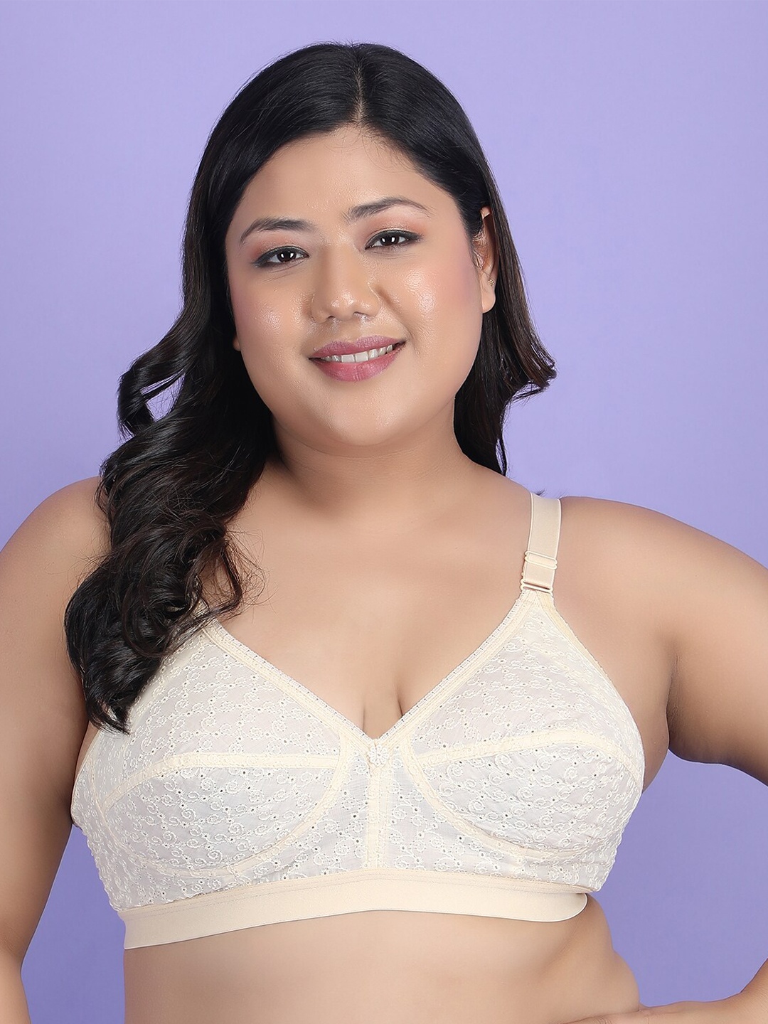 

Klassik Plus Size Self Design Non Padded Cotton Everyday Bra- All Day Comfort, Beige