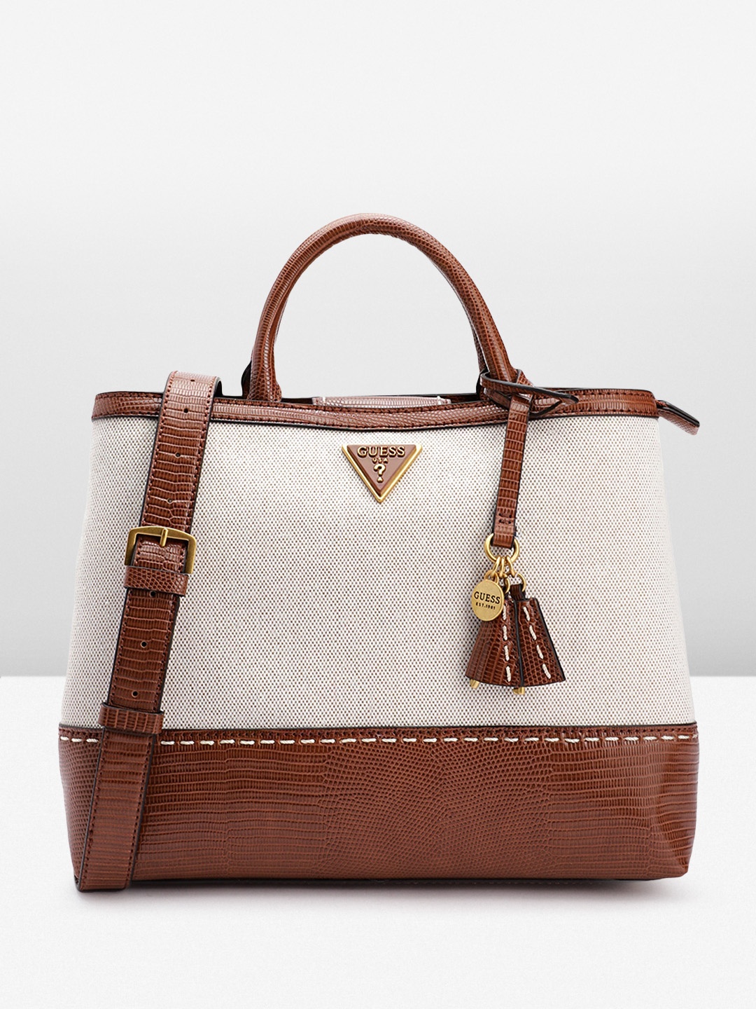 

GUESS Colourblocked Structured Handheld Bag, Off white