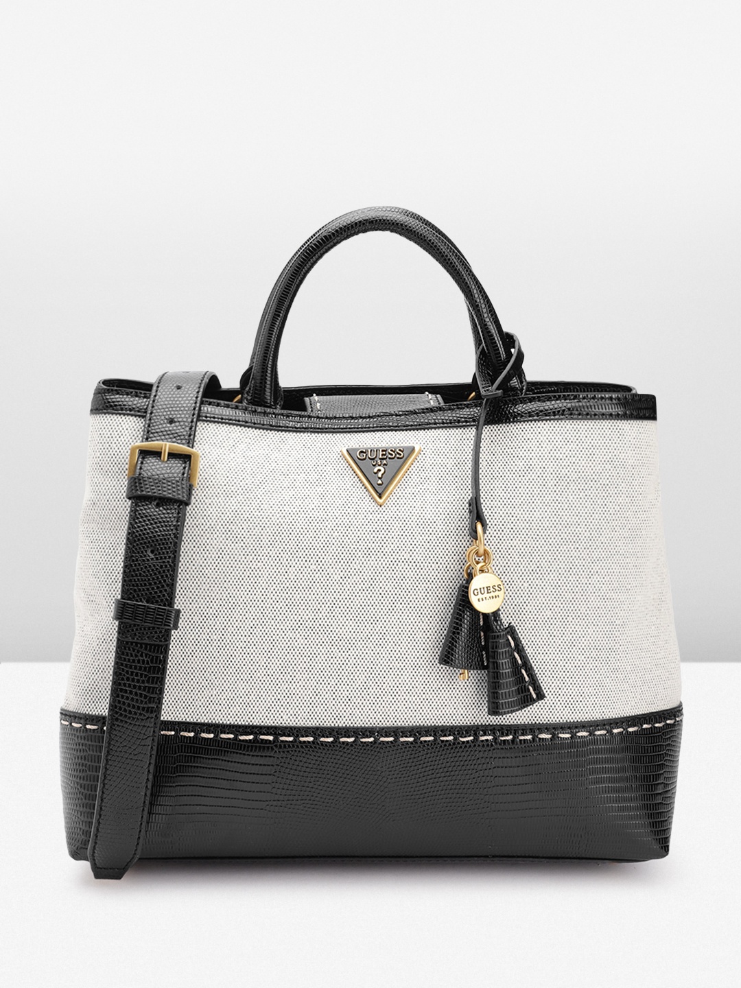 

GUESS Colourblocked Structured Handheld Bag, Off white