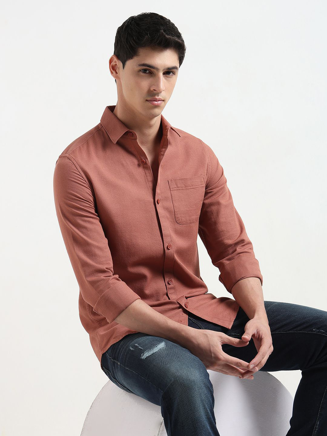 

R&B Opaque Cotton Casual Shirt, Brown