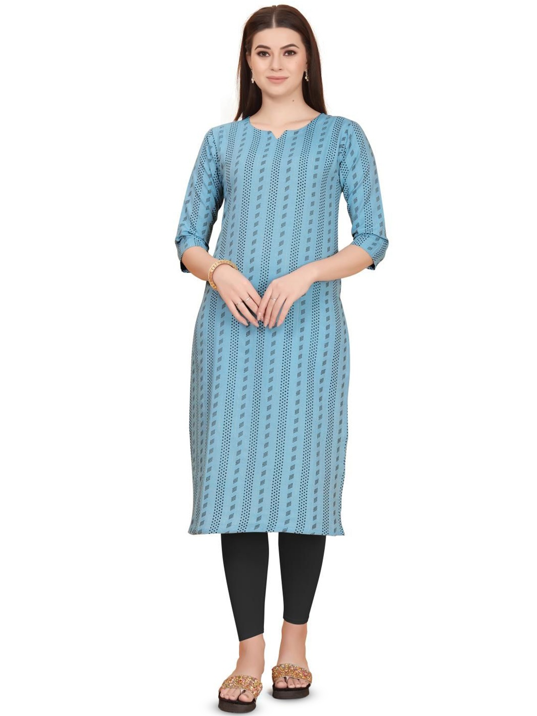 

FASHIRE Geometric Printed Straight Kurta, Blue