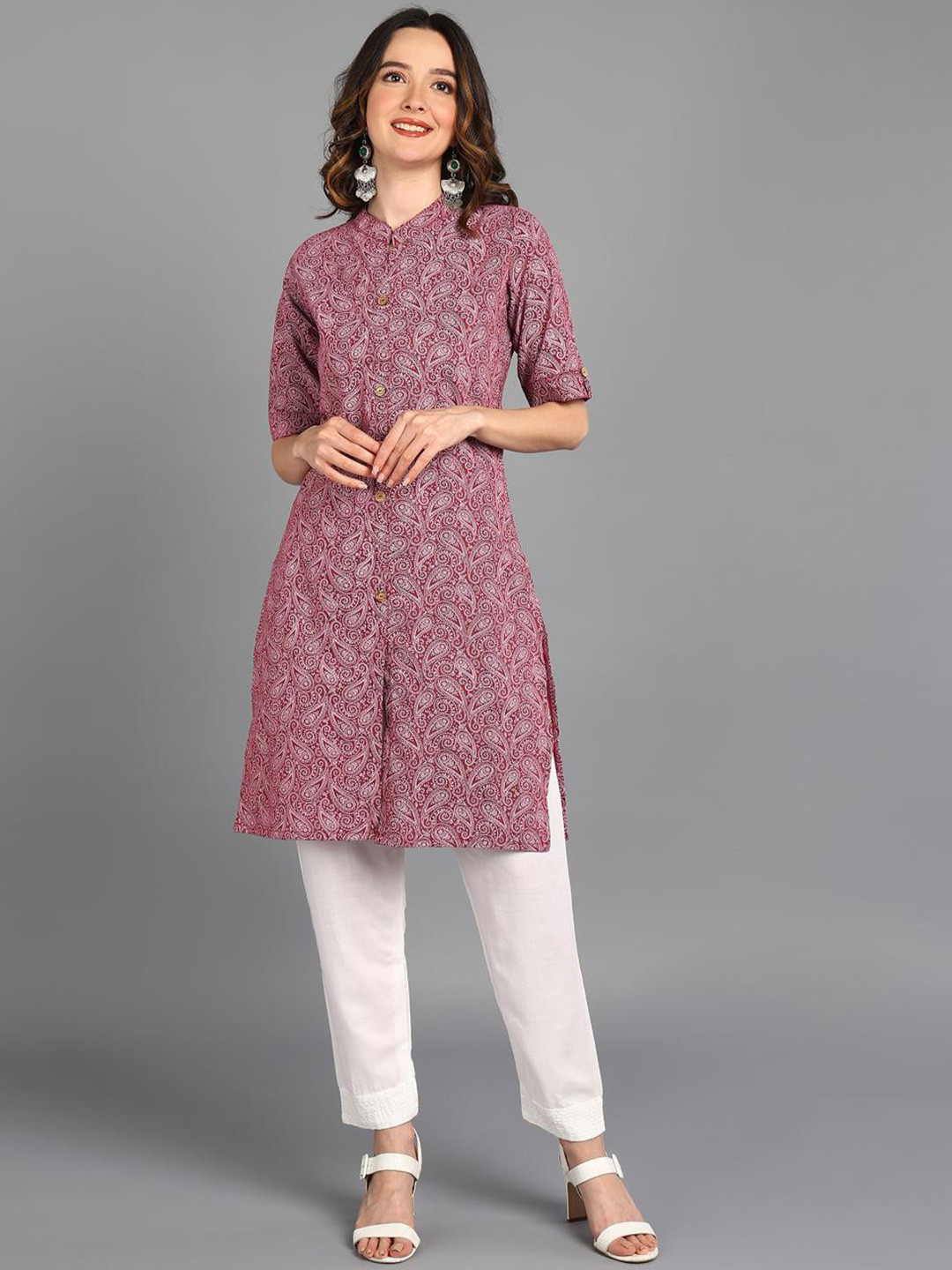 

FASHIRE Paisley Printed Straight Kurta, Red