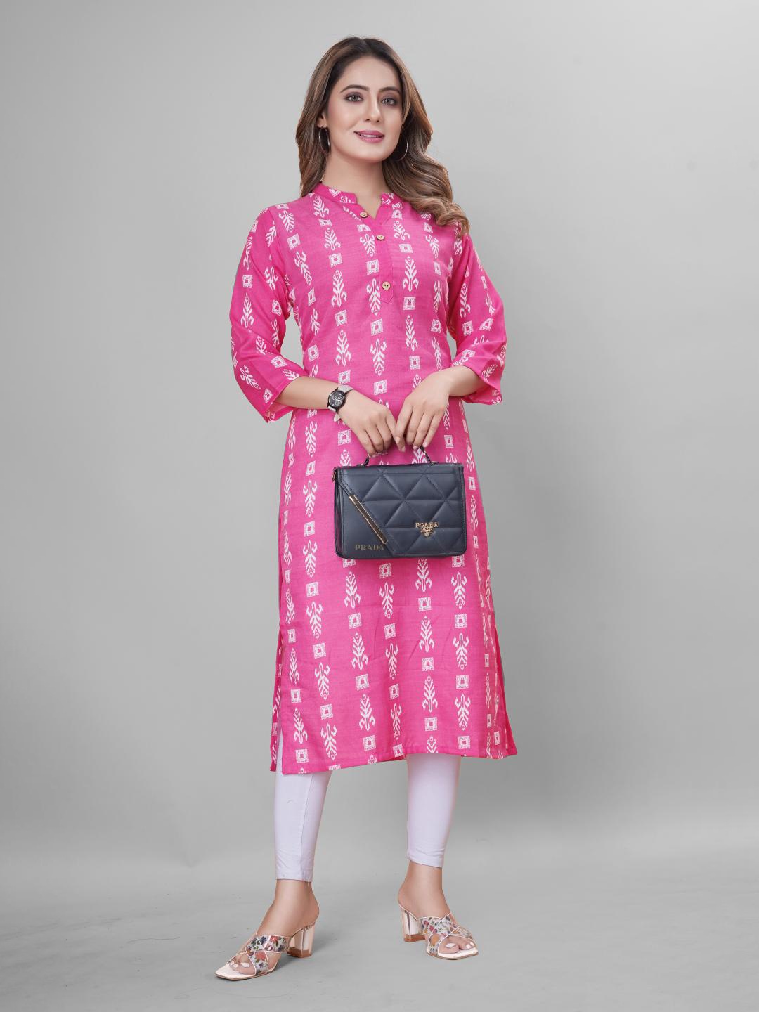 

FASHIRE Women Ethnic Motifs Printed Straight Kurta, Pink