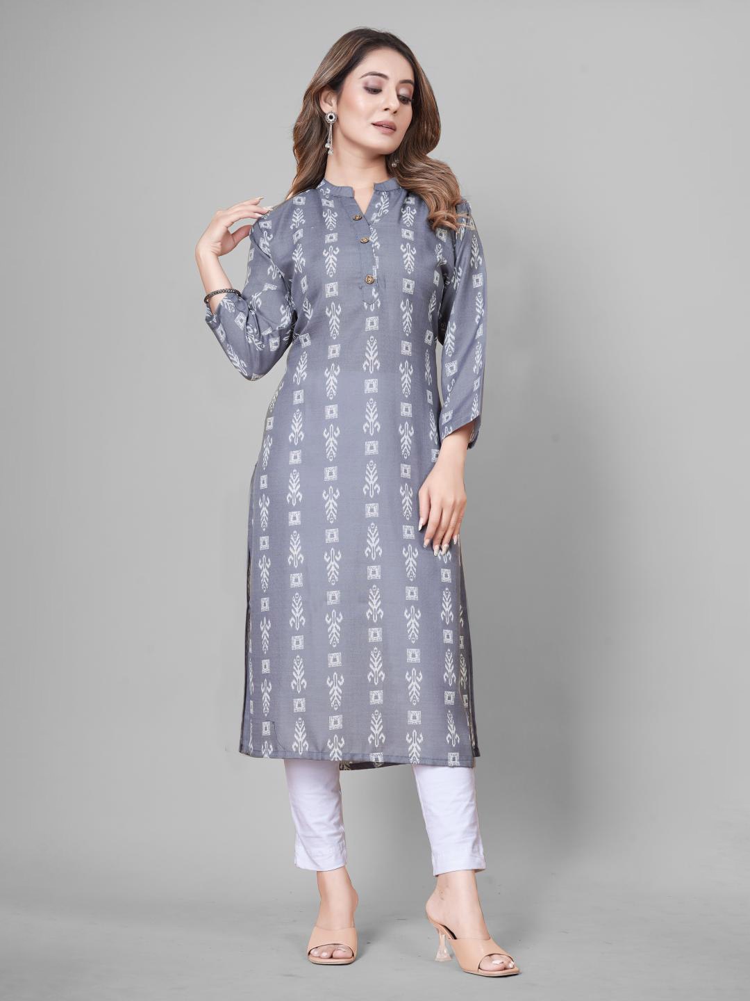 

FASHIRE Printed Ethnic Motifs Straight Kurta, Grey