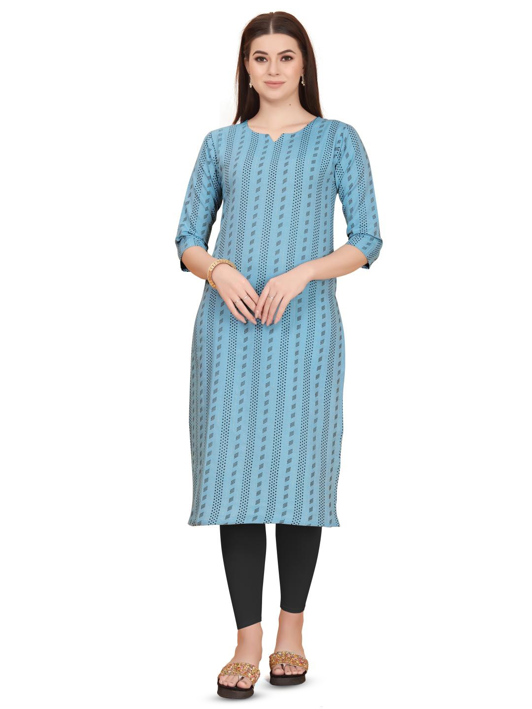 

FASHIRE Women Geometric Printed Straight Kurta, Blue