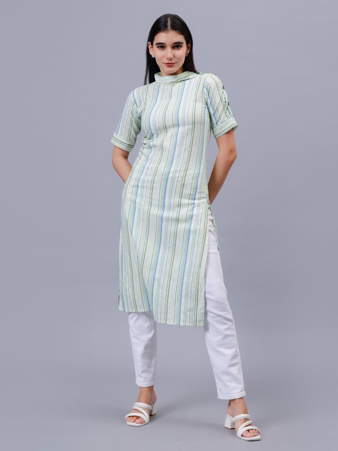 

FASHIRE Women Striped Kurta, Green