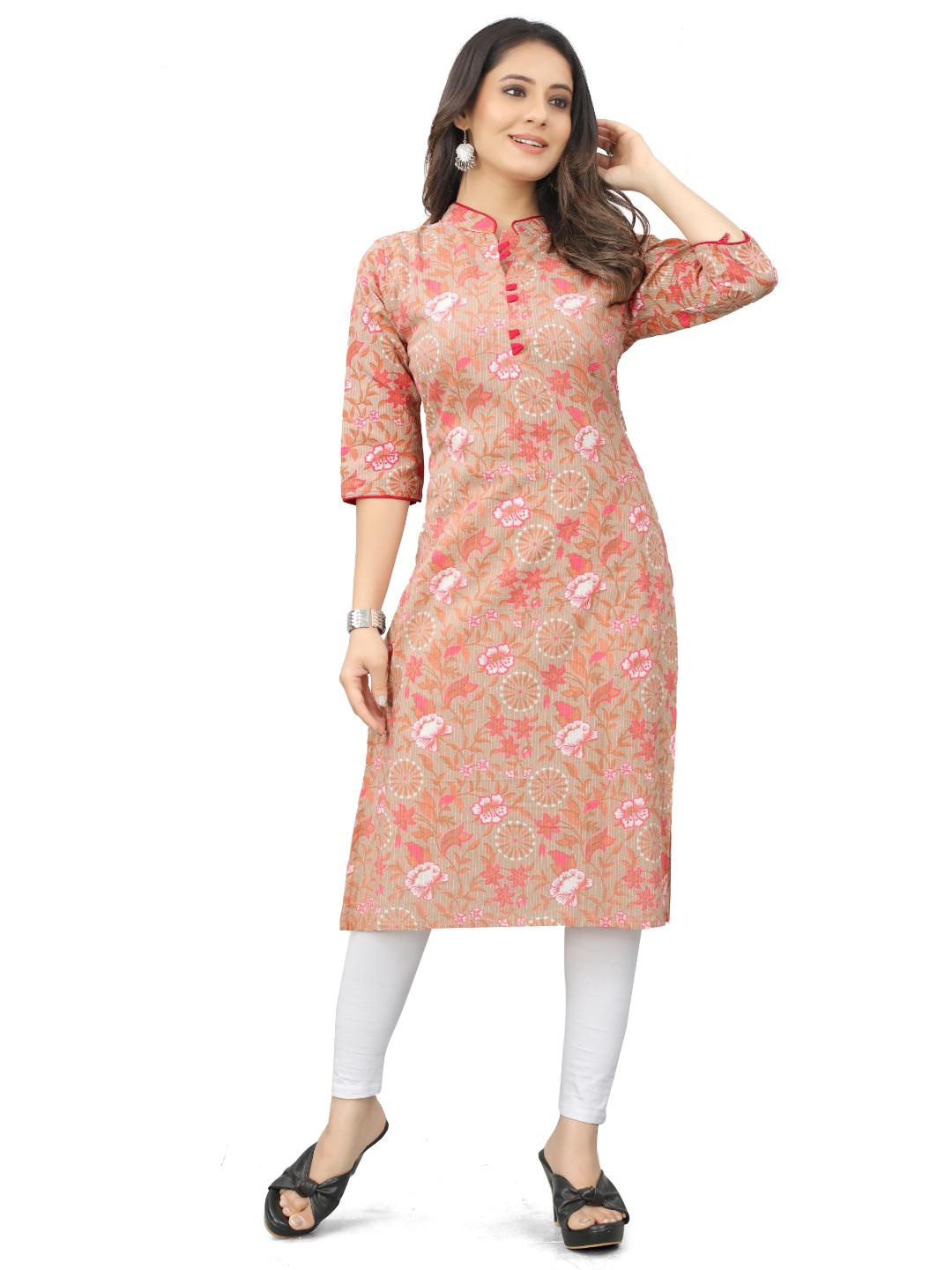 

FASHIRE Floral Printed Kurta, Orange