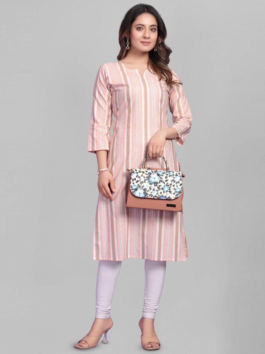 

FASHIRE Women Striped Straight Kurta, Pink