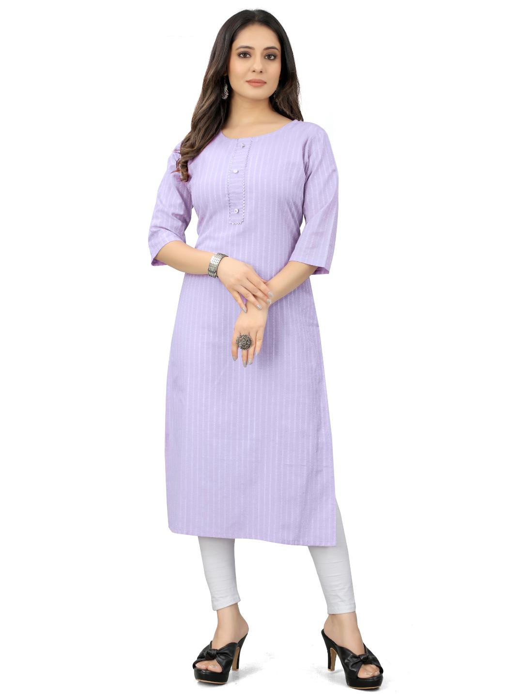 

FASHIRE Striped Gotta Patti Round Neck Straight Kurta, Purple