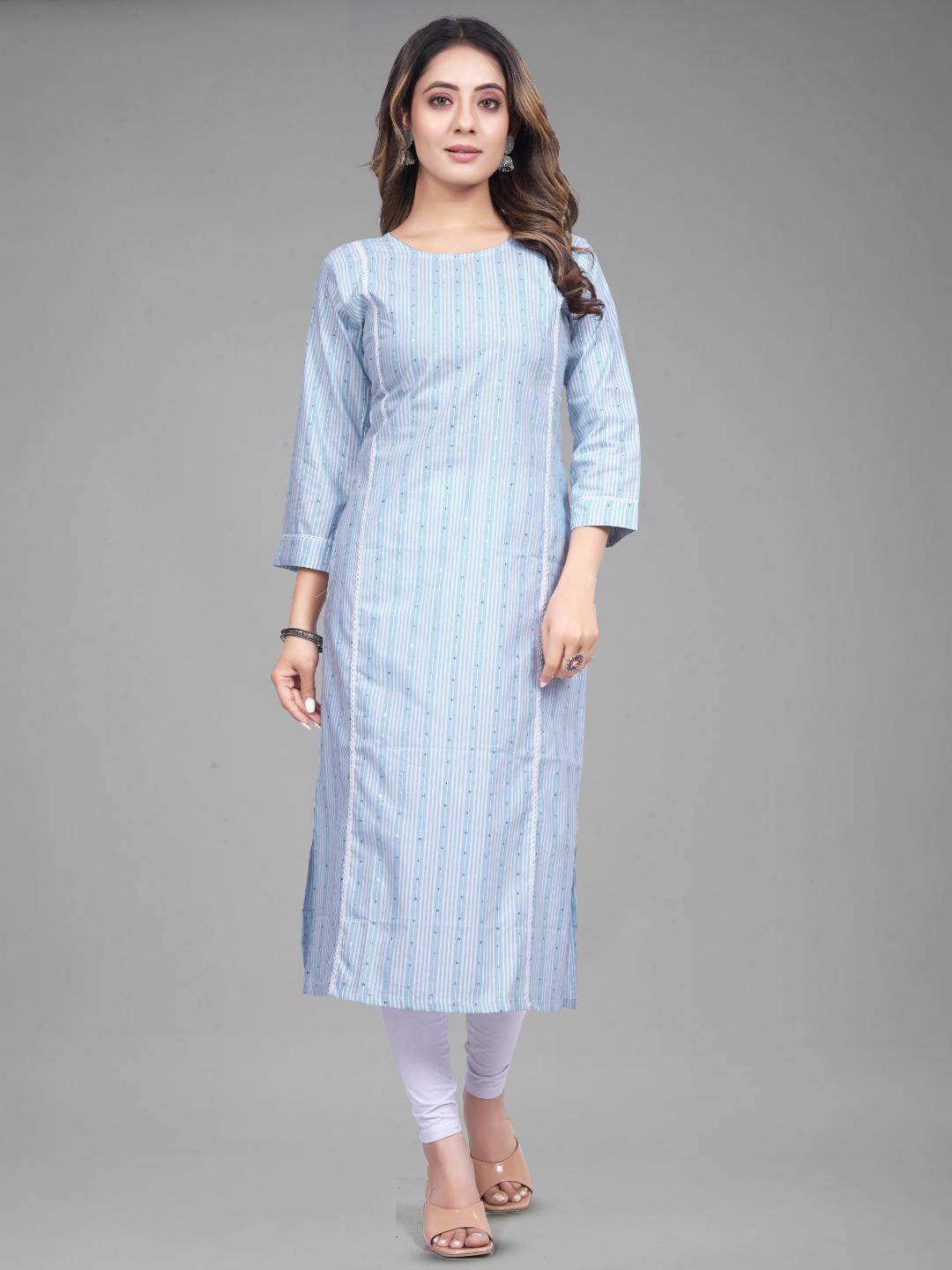 

FFASHIRE Printed Straight Kurta, Blue