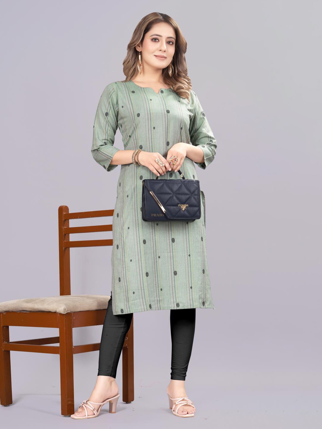 

FASHIRE Women Geometric Printed Straight Kurta, Green