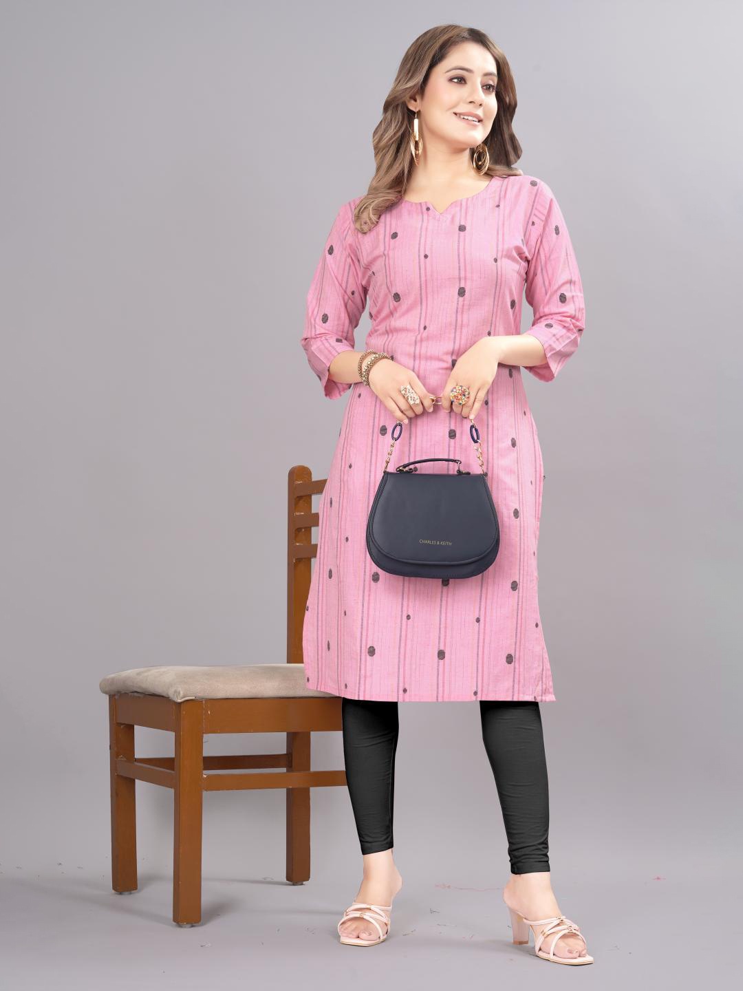 

FASHIRE Geometric Straight Kurta, Pink