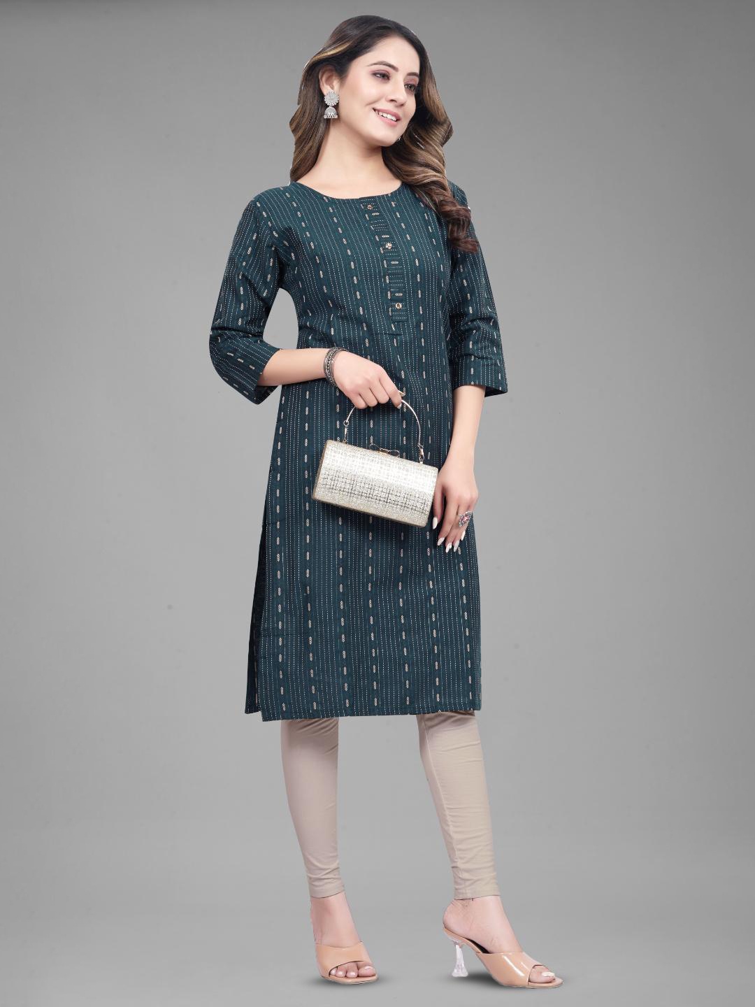 

FASHIRE Woven-Design Round Neck Straight Kurta, Blue