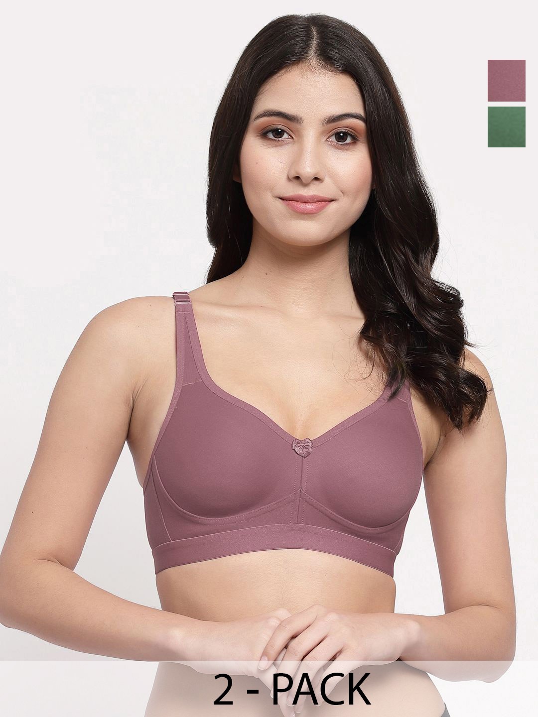 

College Girl Pack Of 2 Lightly Padded Super Support Cotton Minimizer Bra-All Day Comfort, Green