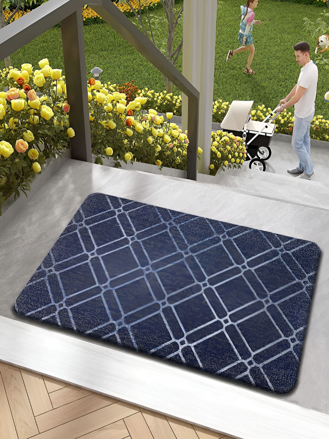 

LUXEHOME INTERNATIONAL Blue Geometric Patterned Water-Resistant Doormat