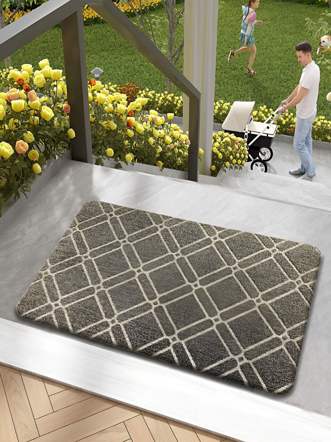 

LUXEHOME INTERNATIONAL Grey & White Geometric Water Resistant Doormat