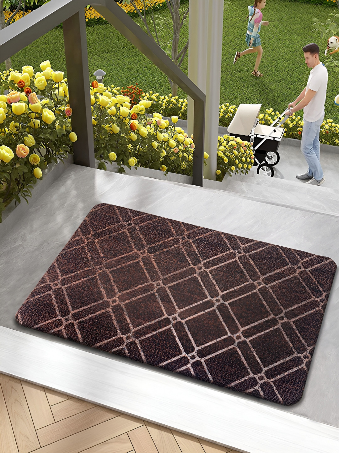 

LUXEHOME INTERNATIONAL Brown Geometric Patterned Water-Resistant Doormat