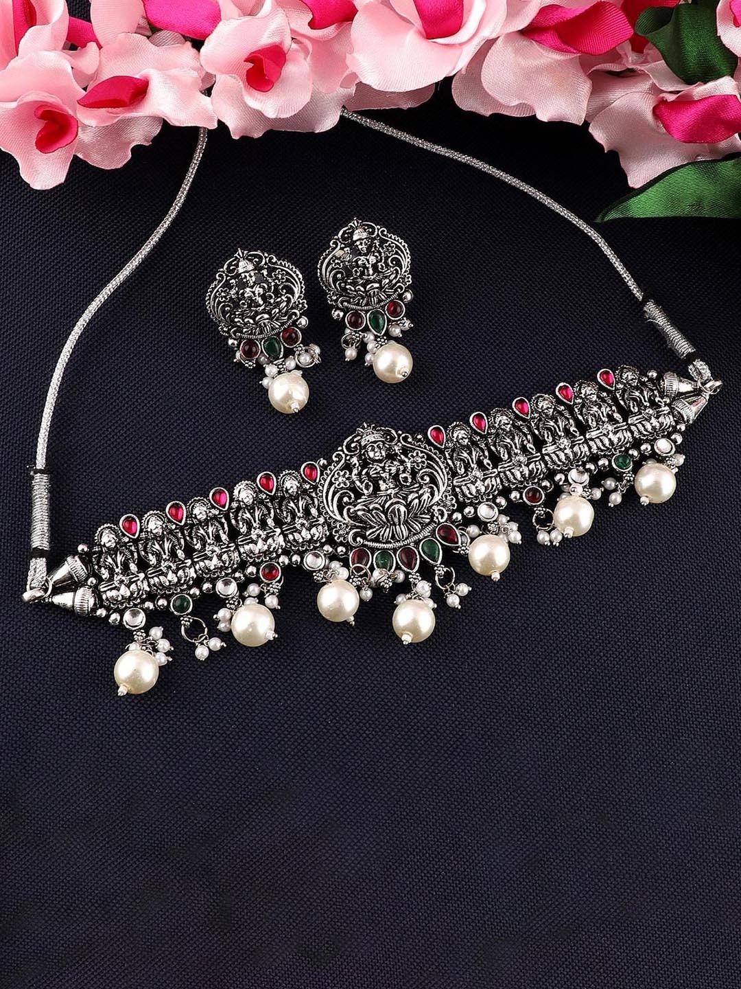 

MANSIYAORANGE Silver-Plated Artificial Stones and Beads Jewellery Set