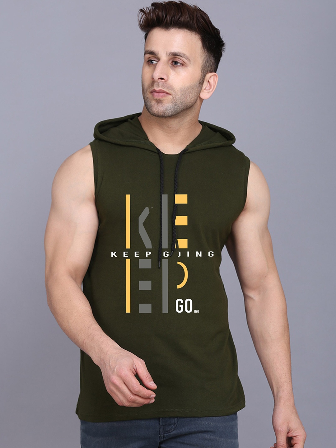 

SLOWLORIS Printed Anti-Bacterial Innerwear Gym Vest, Olive