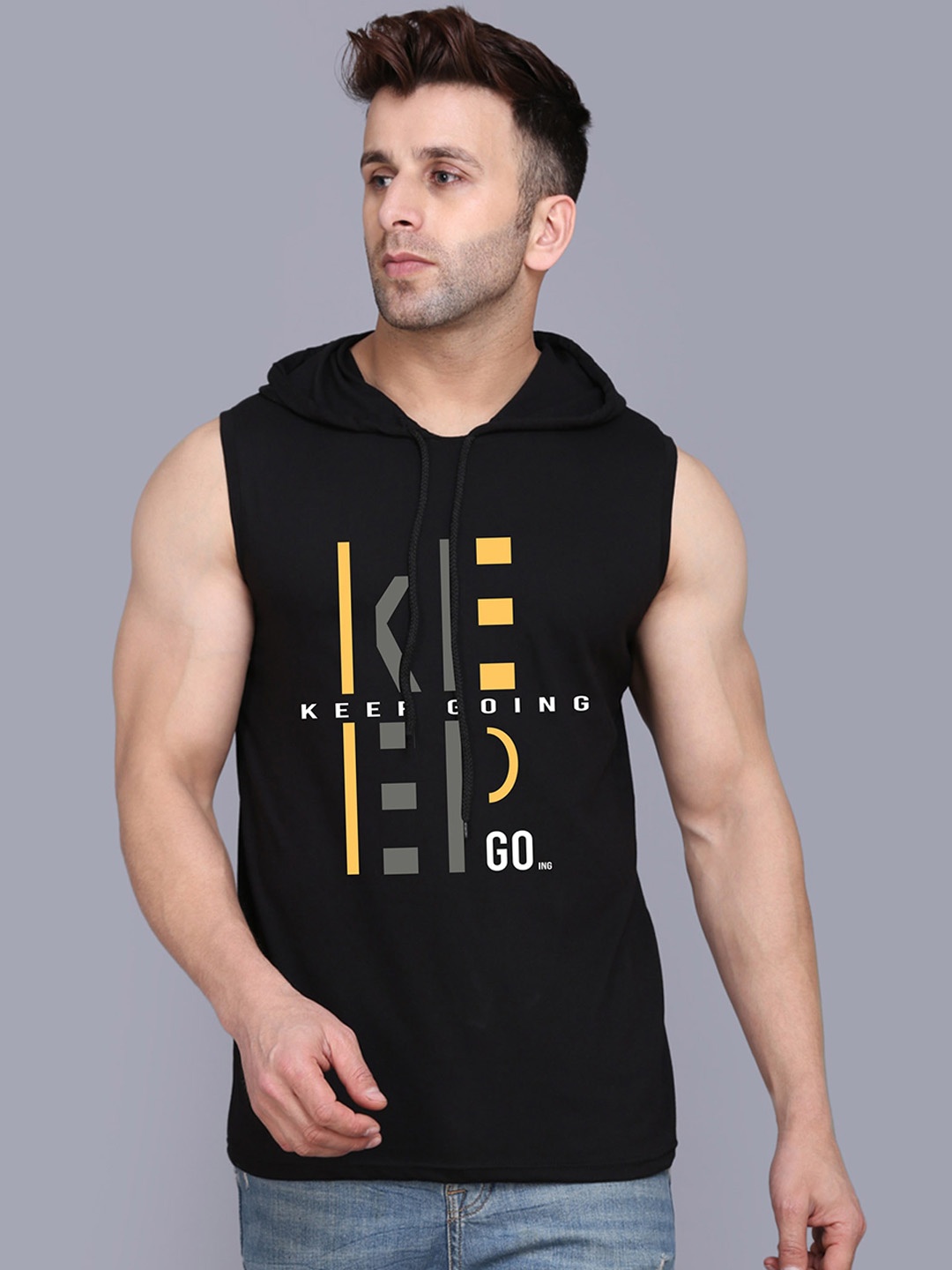 

SLOWLORIS Printed Anti-Bacterial Innerwear Gym Vest, Black