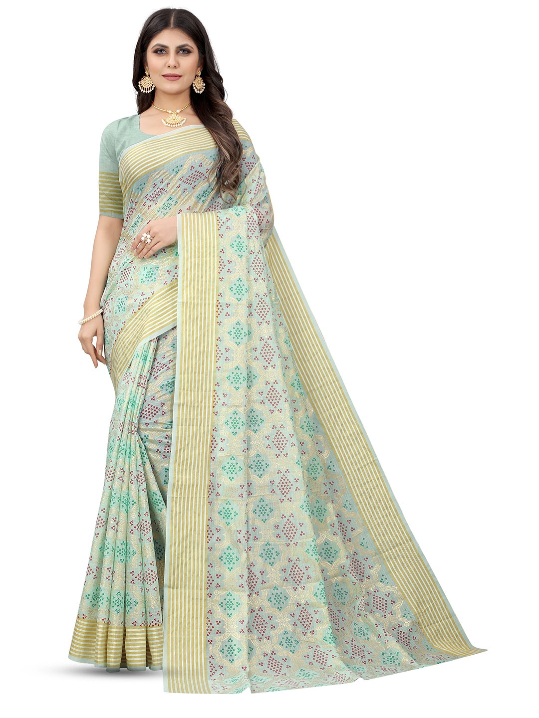 

KALINI Ethnic Motifs Zari Pure Cotton Saree, Blue