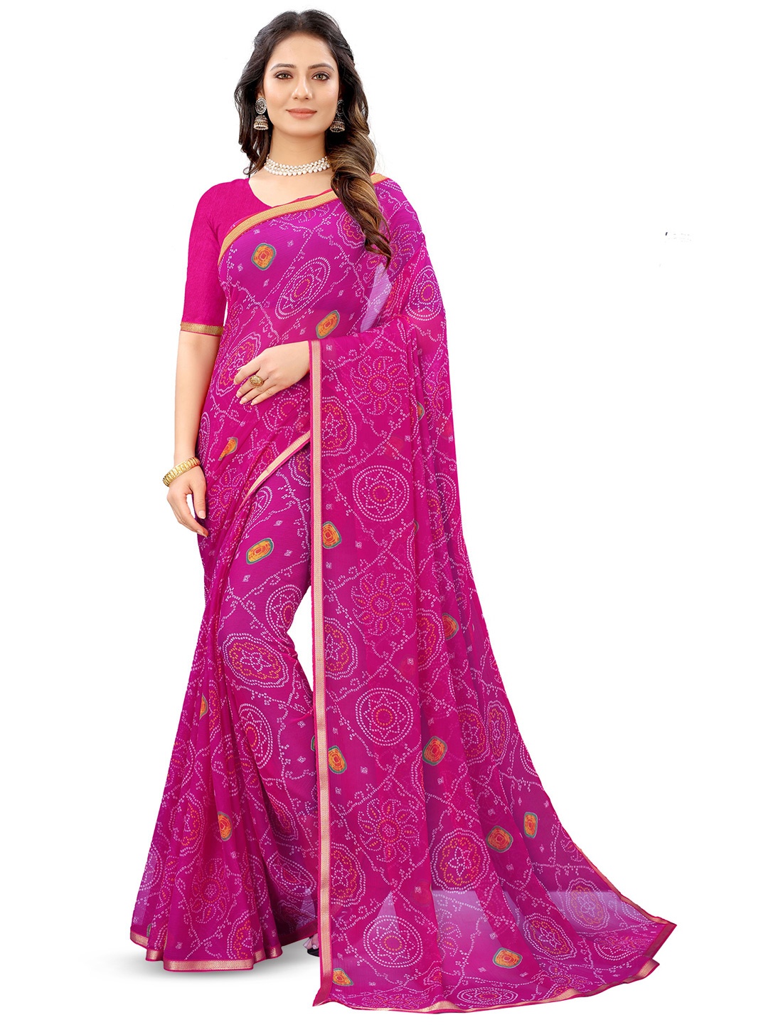 

KALINI Ethnic Motifs Pure Chiffon Jamdani Saree, Pink