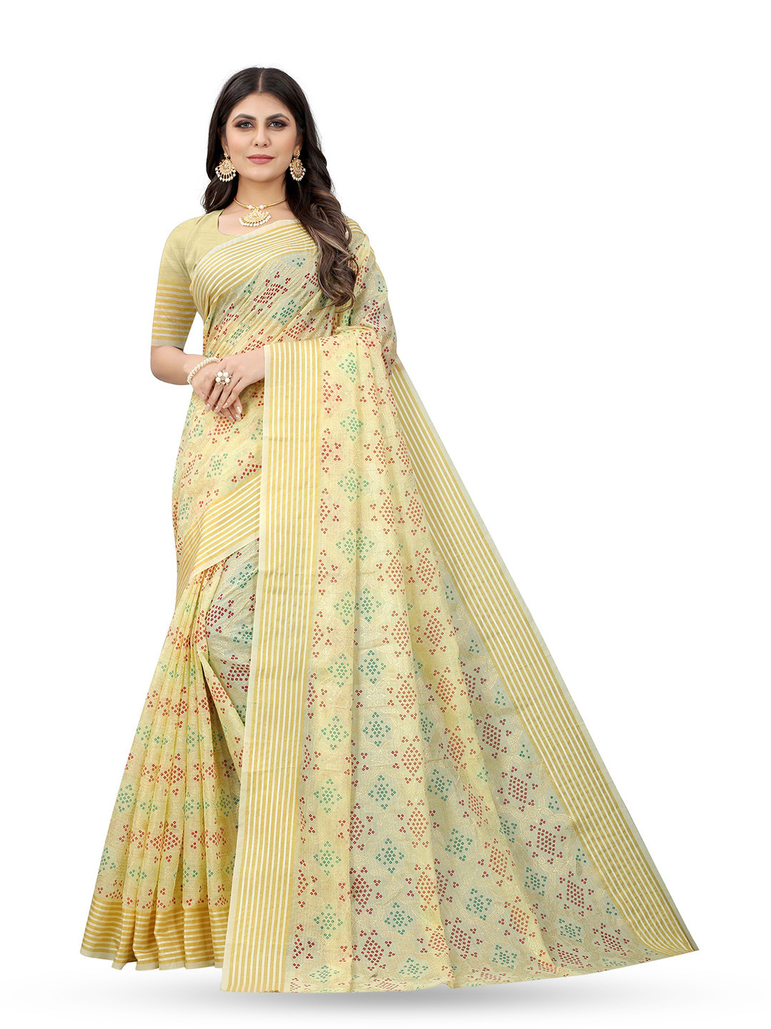 

KALINI Ethnic Motifs Zari Pure Cotton Banarasi Saree, Cream