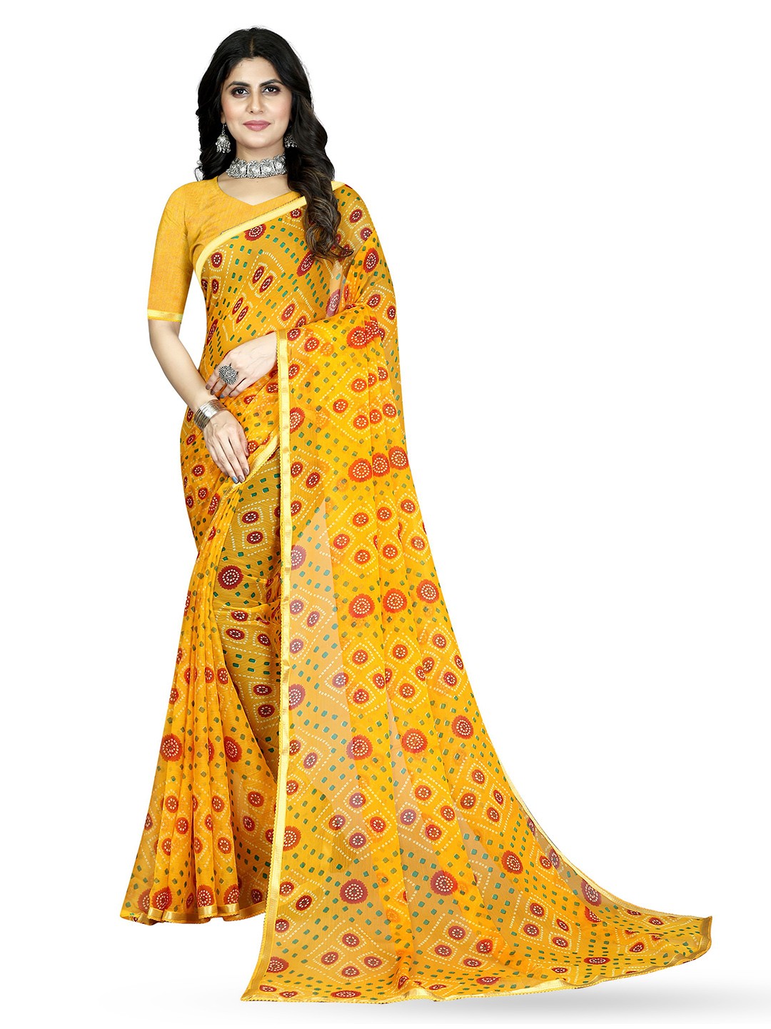 

KALINI Ethnic Motifs Zari Pure Chiffon Handloom Jamdani Saree, Yellow