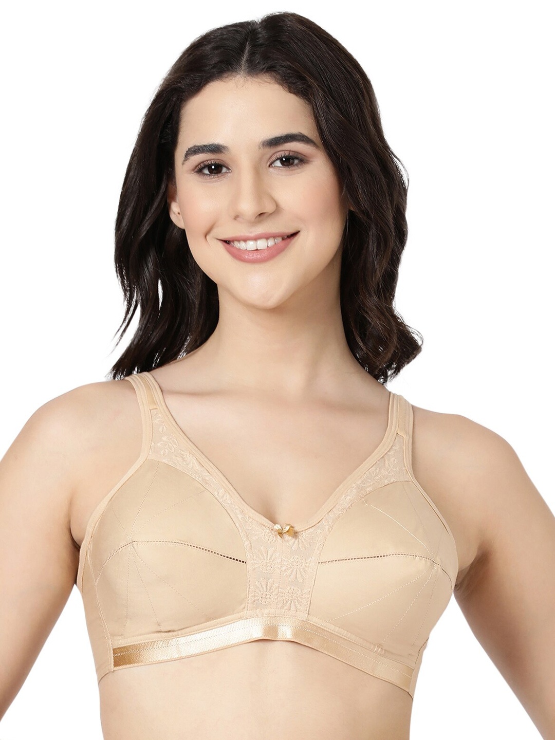 

BLOSSOM Women's Plus Size Full Coverage Cushion Strap Double Layered Bra, Beige