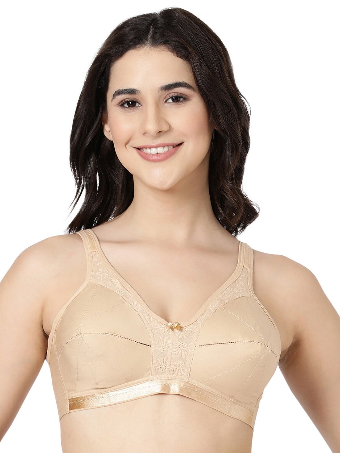 

BLOSSOM Women's Plus Size Full Coverage Cushion Strap Double Layered Bra, Beige