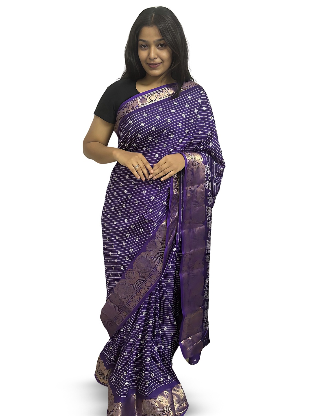 

Sanwariya Silk Floral Zari Chanderi Saree, Violet