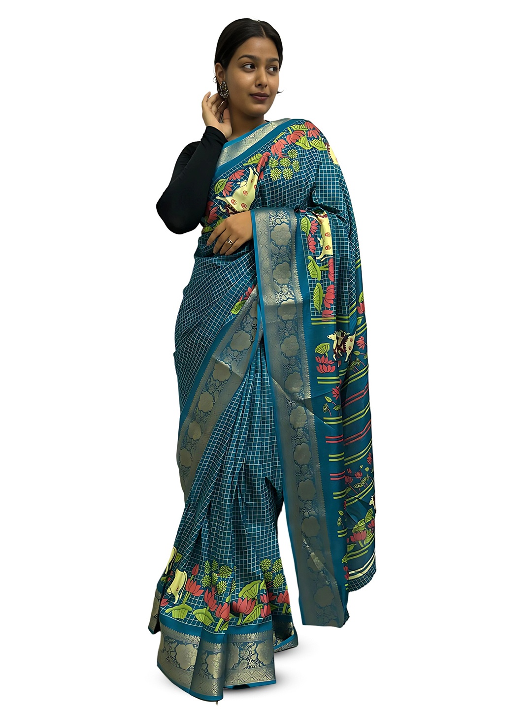 

Sanwariya Silk Floral Zari Chanderi Saree, Blue