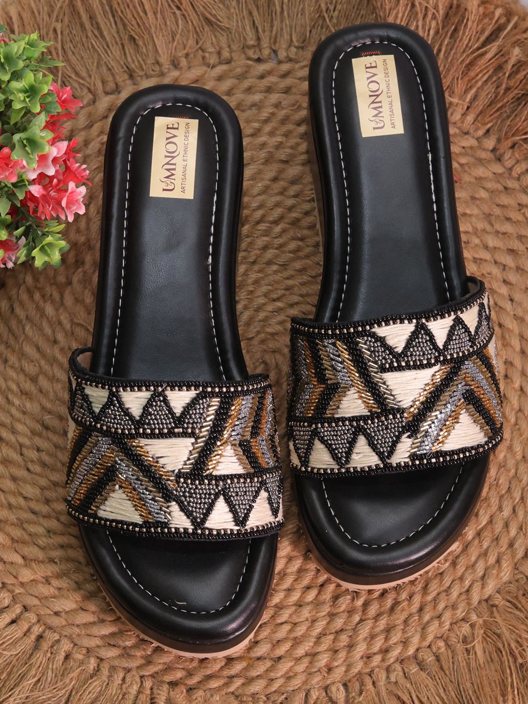 

UMNOVE Textured Ethnic Wedge Sandals, Black