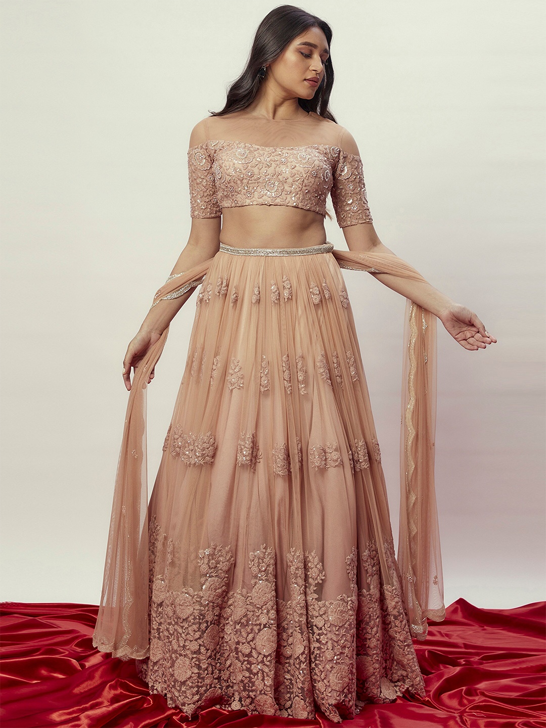 

Renee Label Embroidered Ready to Wear Lehenga & Blouse With Dupatta, Gold
