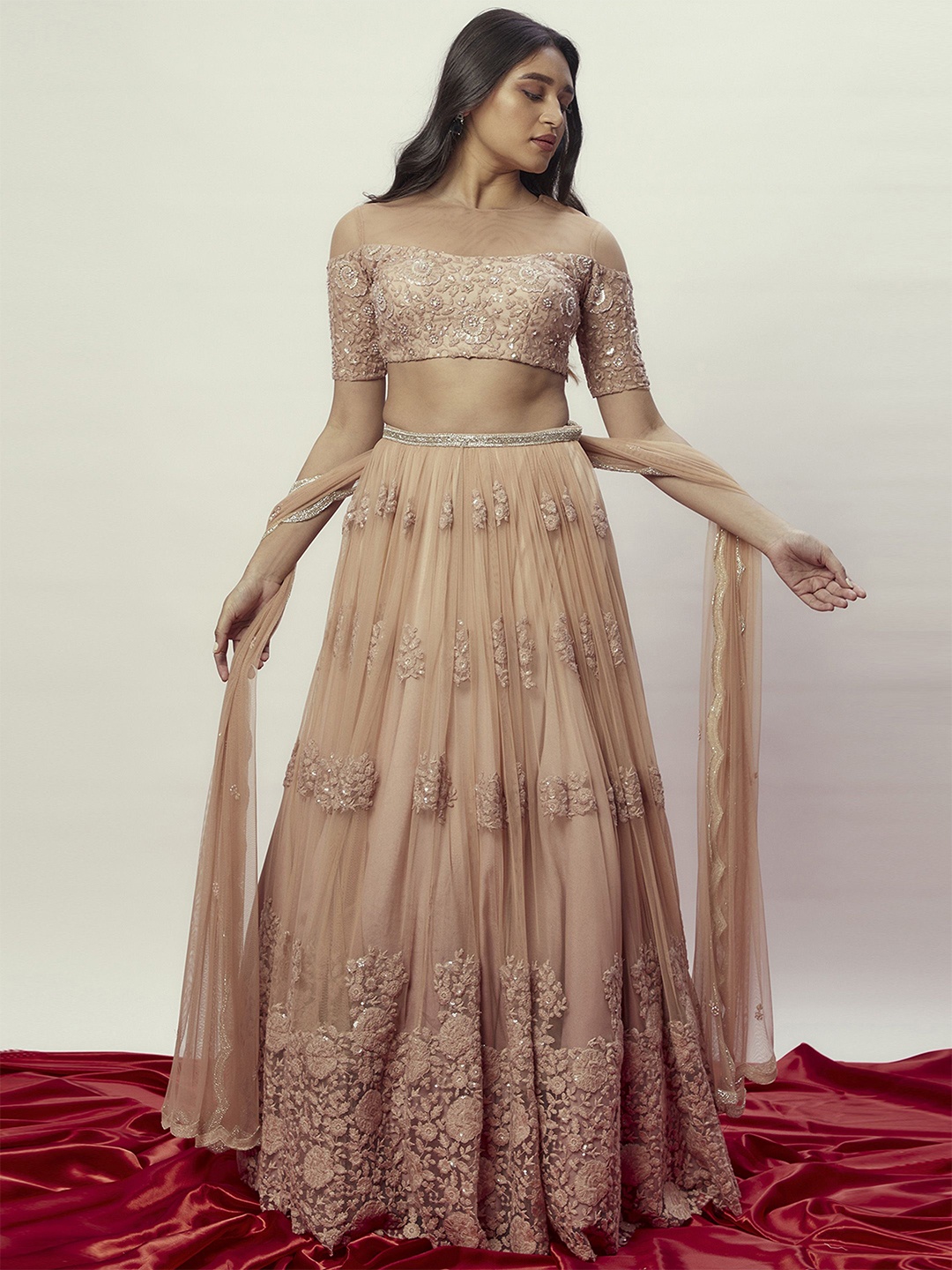 

Renee Label Embroidered Thread Work Ready to Wear Lehenga & Blouse With Dupatta, Gold