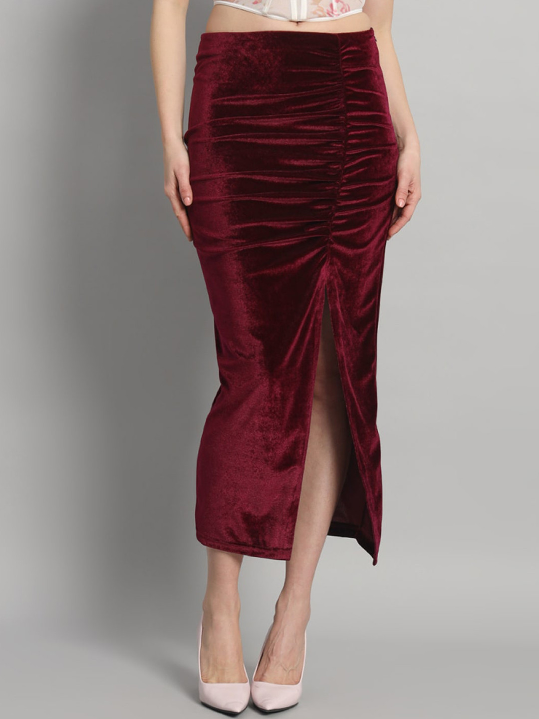 

VAARARO Women A-Line Midi Skirt, Maroon