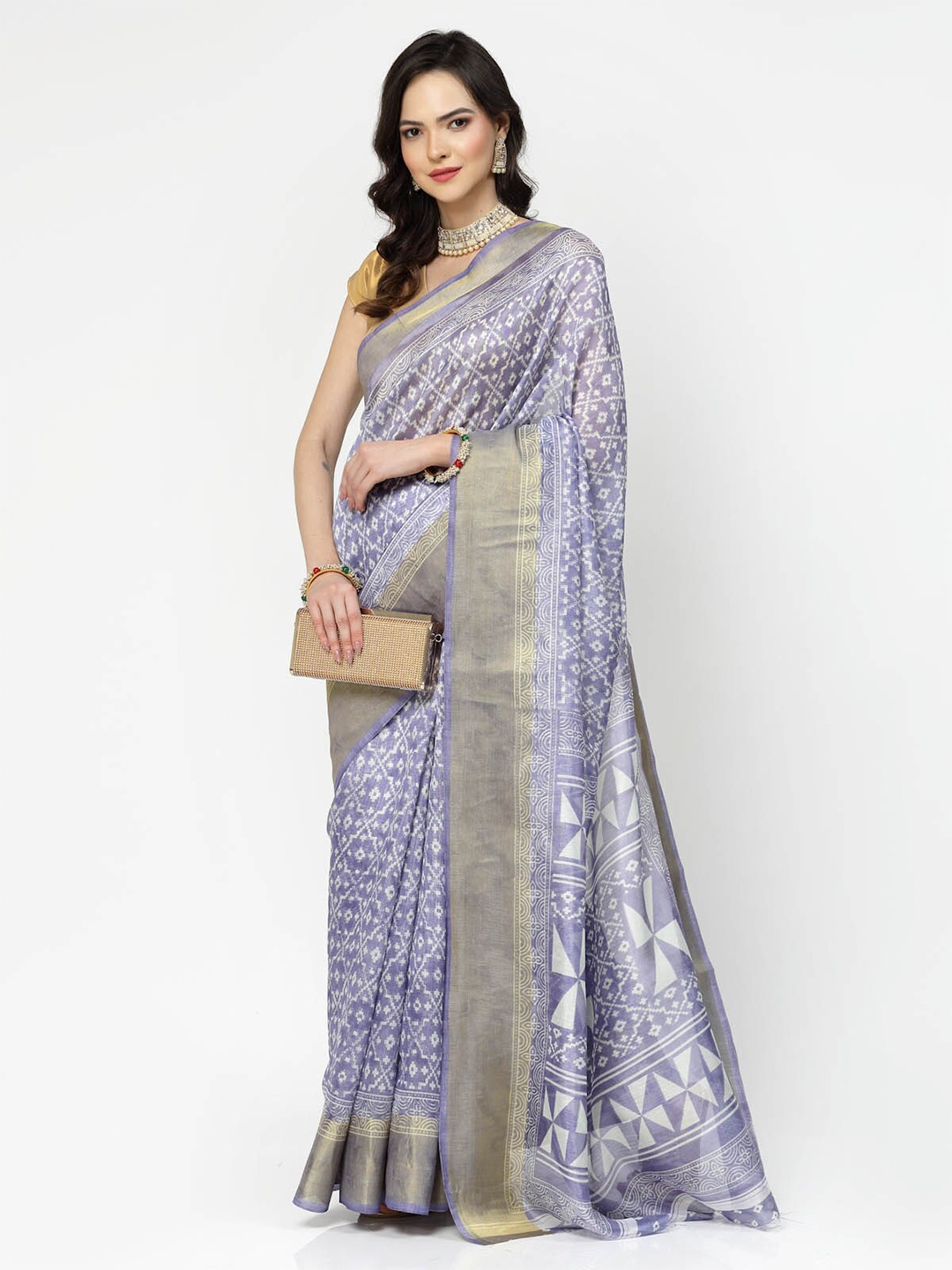 

ISHQY Ethnic Motifs Zari Silk Cotton Saree, Blue