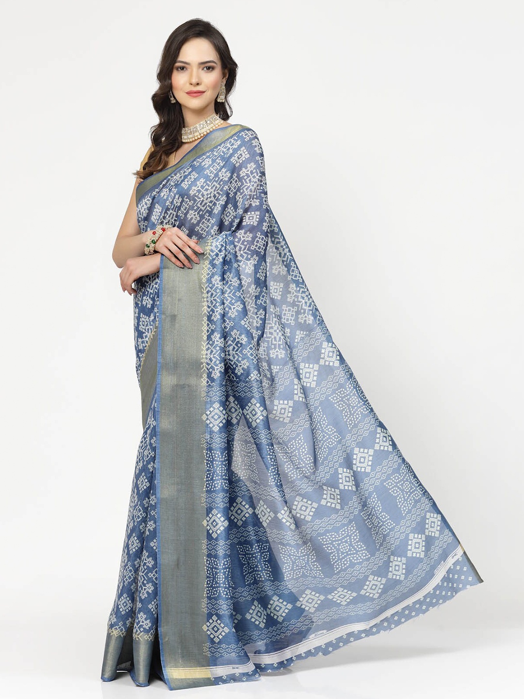 

ISHQY Zari Silk Cotton Saree, Blue