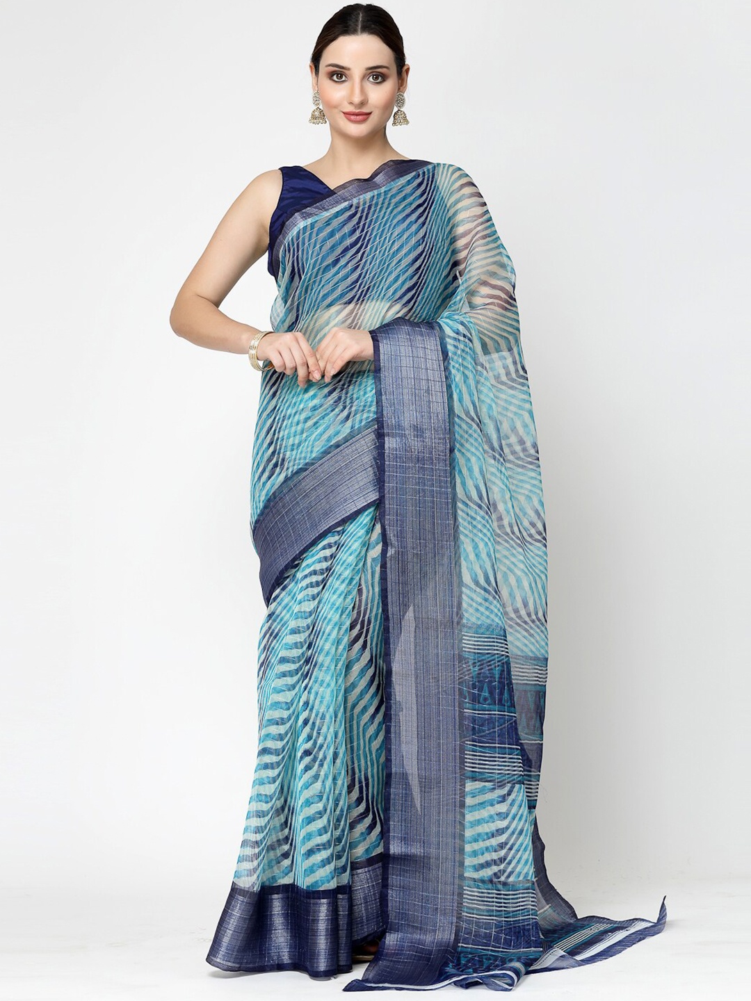 

ISHQY Silk Cotton Saree, Blue