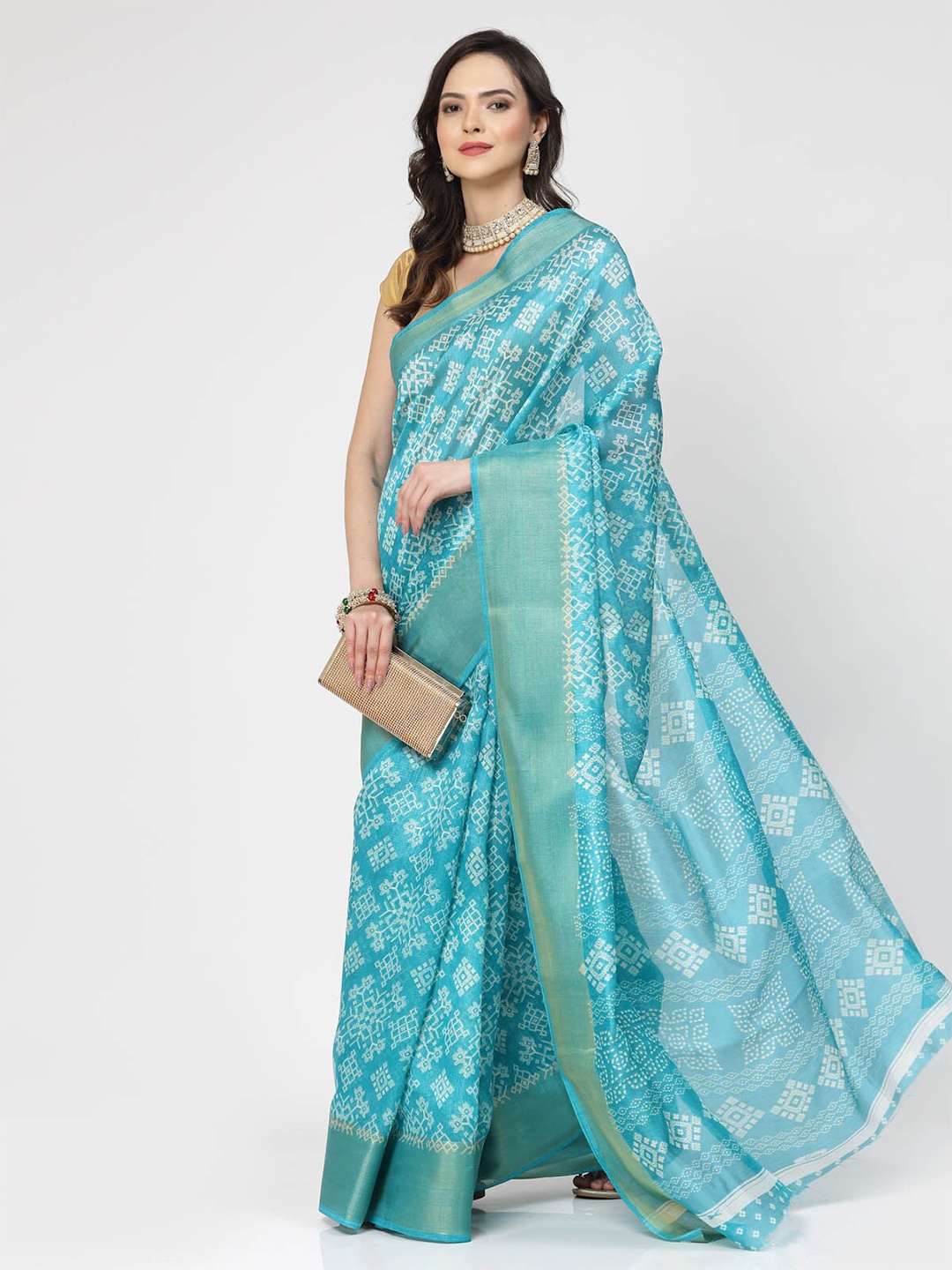 

ISHQY Ethnic Motifs Zari Silk Cotton Saree, Blue