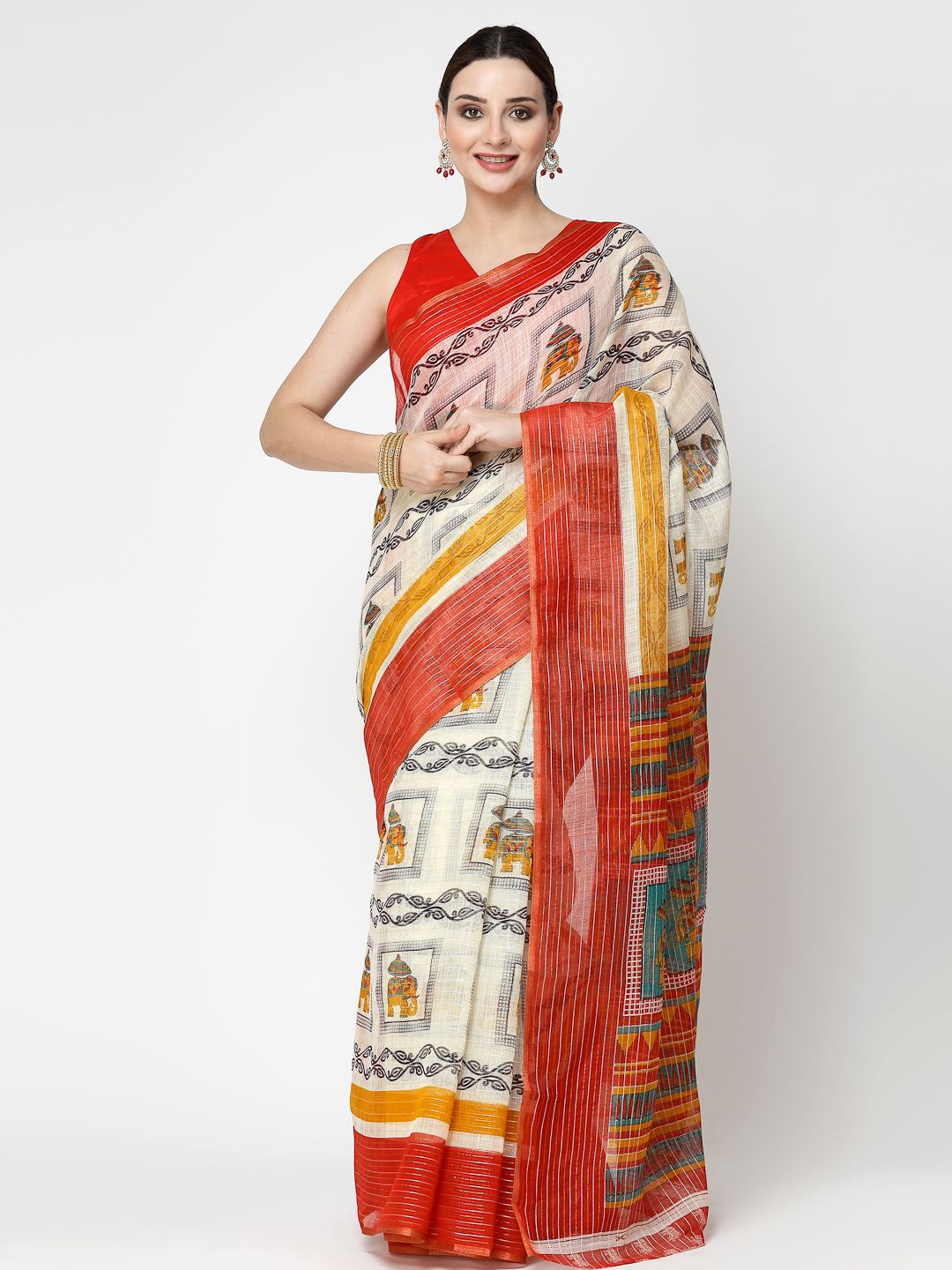 

ISHQY Silk Cotton Saree, White