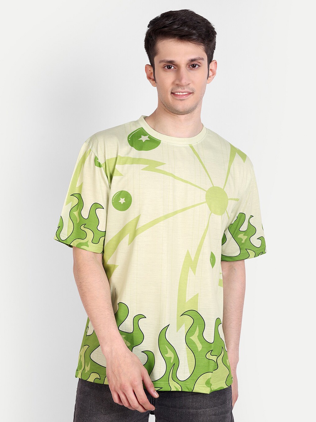 

Fans Army Round Neck Short Sleeves Printed Cotton Oversized T-shirt, Green