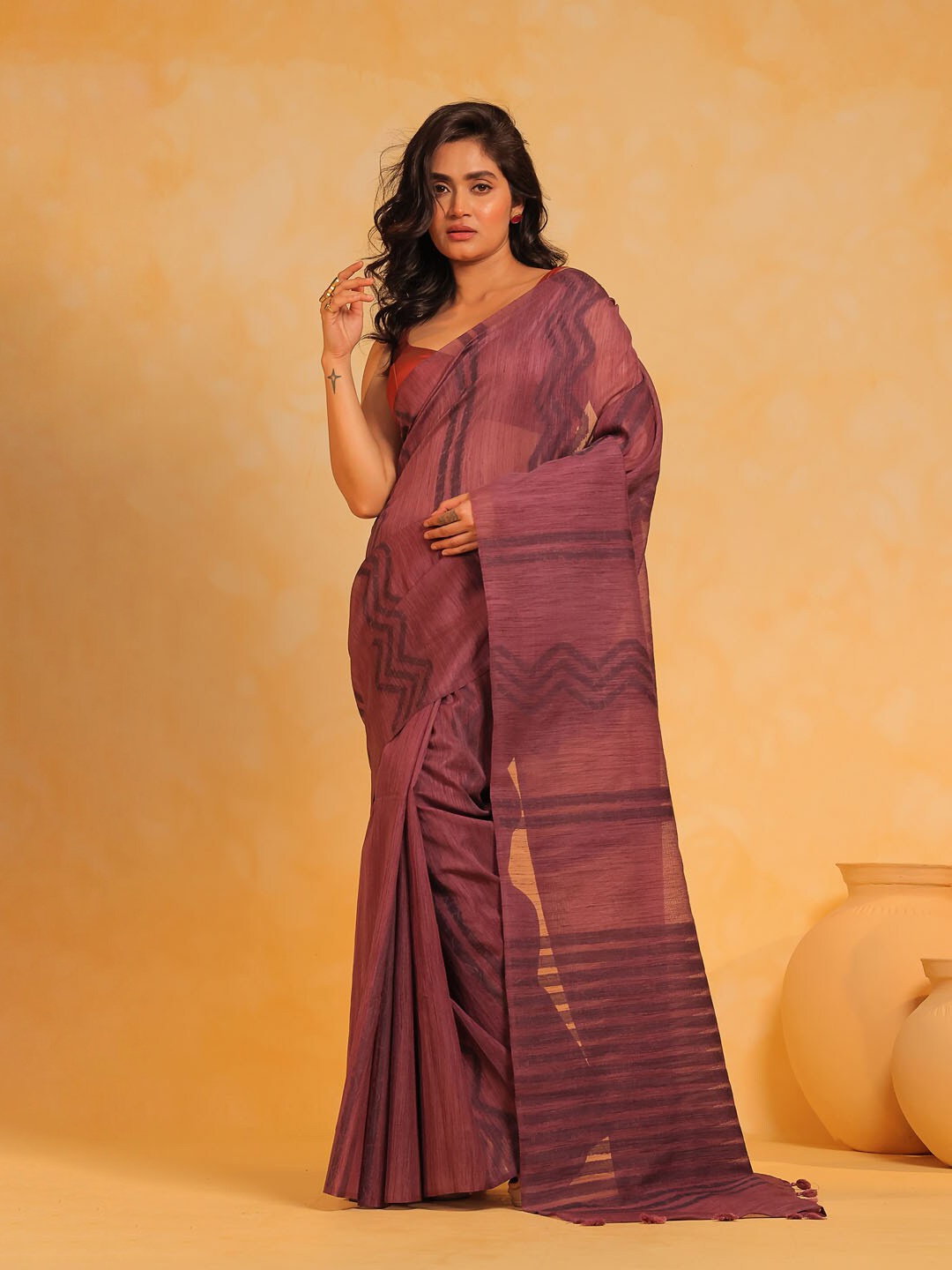 

KAVVYA Silk Blend Banarasi Saree, Mauve
