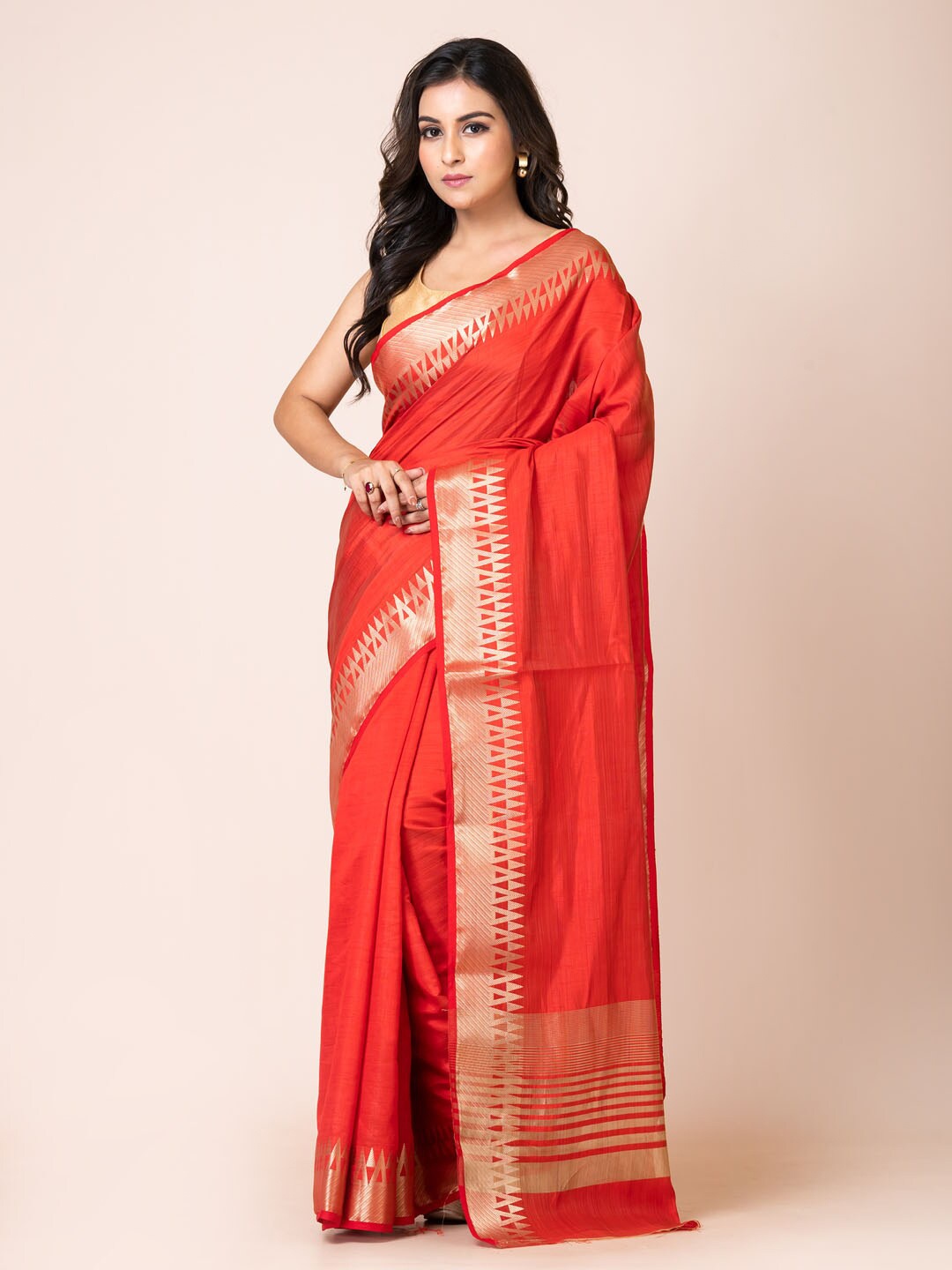 

KAVVYA Zari Silk Blend Banarasi Saree, Orange