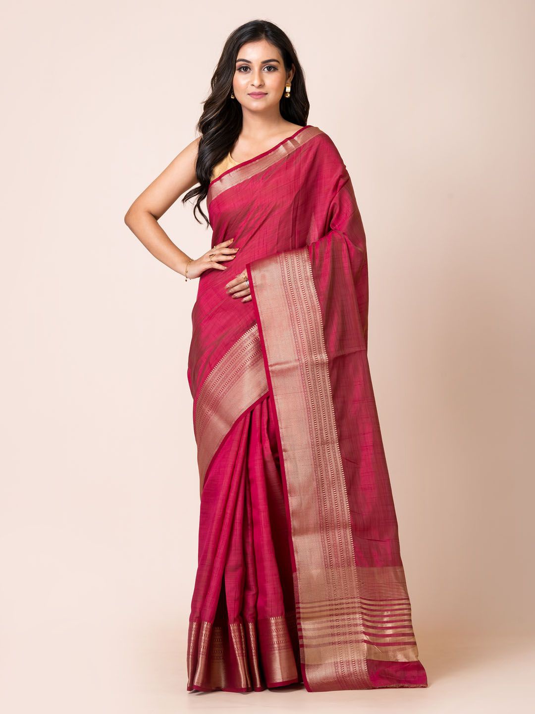 

KAVVYA Woven Design Zari Silk Blend Banarasi Saree With Blouse Piece, Maroon